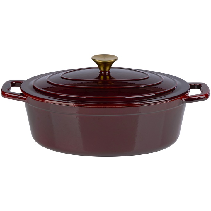 Cratita din fonta cu capac, Alpina, 5 L, visiniu, 33 x 25 cm