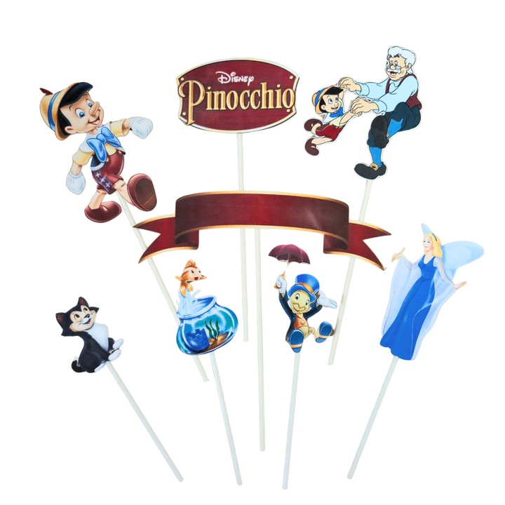 Комплект топър за торта, EBIN, Тематика Пинокио, 8 части, многоцветен