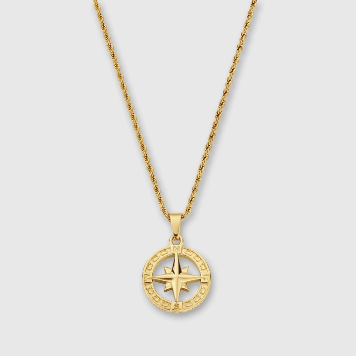 Lantisor cu Pandantiv Steaua Nordului Cativo® - Rope Chain 53cm, Placat cu Aur 18K, Otel Inoxidabil 316L, Auriu, Cadou Barbati