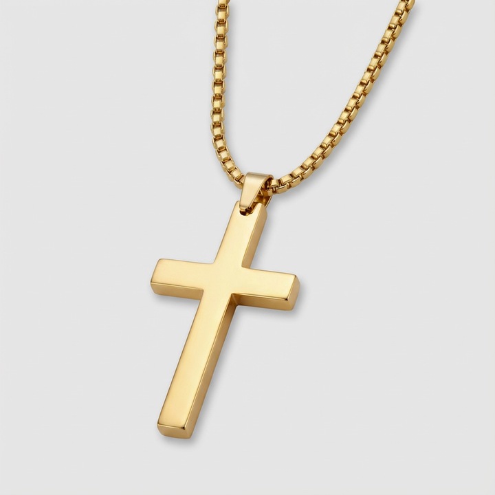 Lantisor cu Pandantiv Cruce, CATIVO, Auriu, Inox, 50cm