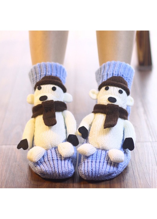 Női kötött zokni, állatmintás design, csúszásgátló és meleg, világoskék, 35-39