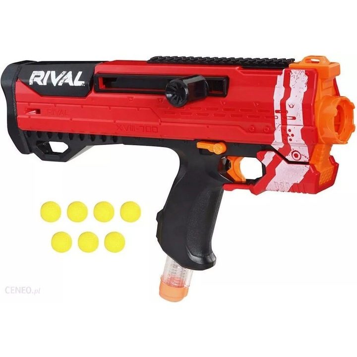 Играчка оръжие Nerf Rival Helios XVIII-700, червено, със 7 топки, 41 см