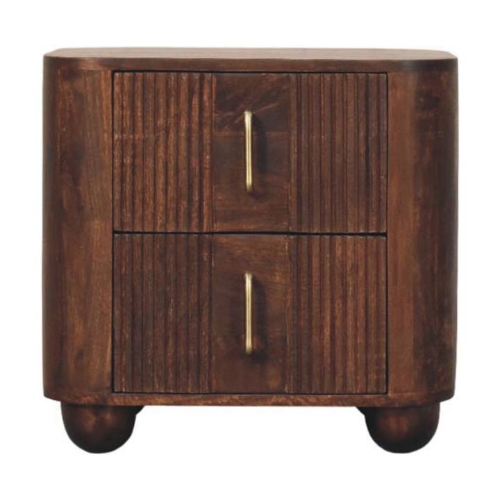 Нощно шкафче, Artisan Furniture, Marlowe с канали, 2 чекмеджета, Кръгли крака, Тъмнокафяв