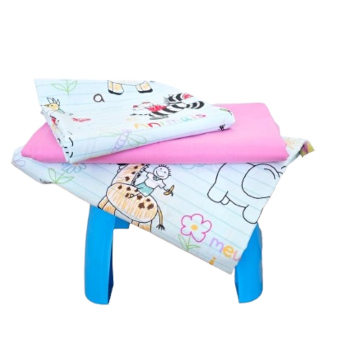 Комплект от 3 части за бебешко креватче Kotonia Home Bebe - ранфорс, 100% памук, чаршаф за легло 120×150 см, долен чаршаф с ластик 60×120+15 см и калъфка за възглавница 40×40 см, декор играчки