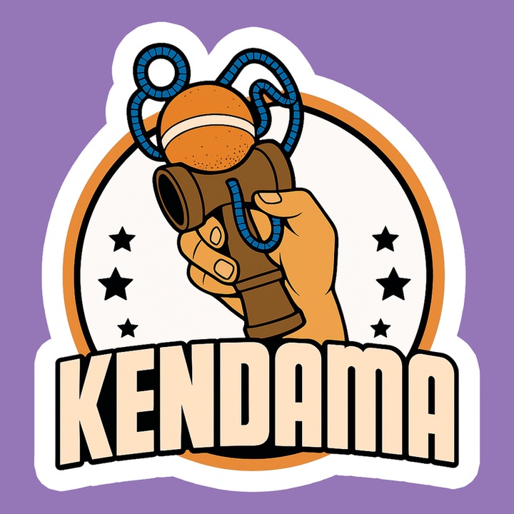 Sticker Kendama retro sport design cu mana si stele, Autoadeziv, Cri-Flo, dimensiune 20 cm