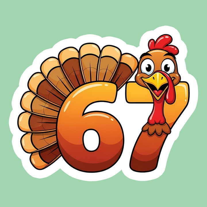 Sticker SIX SEVEN 67 Curcan Cifra, Autoadeziv, Cri-Flo, Dimensiune 6 cm