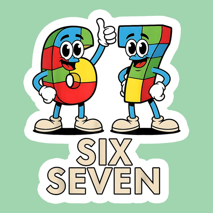 Sticker SIX SEVEN 67 Number Duo Cartoon, Autoadeziv, Cri-Flo, Dimensiune 6 cm