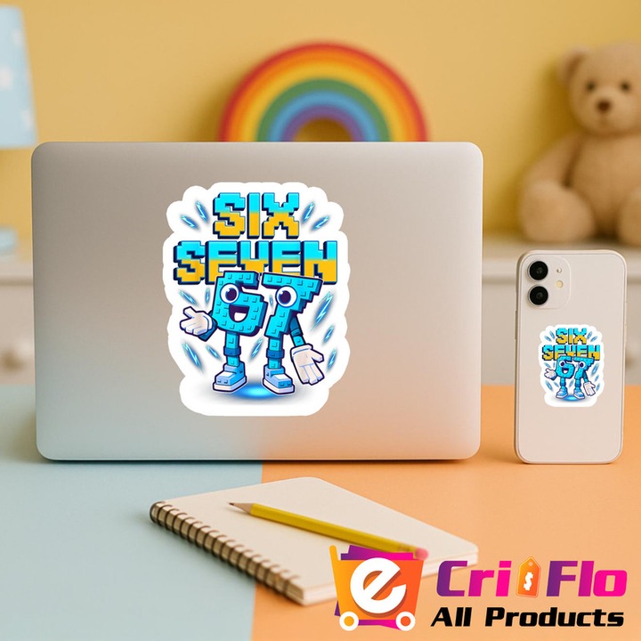 Sticker SIX SEVEN 67 Robot Blue Power, Autoadeziv, Cri-Flo, Dimensiune 10 cm