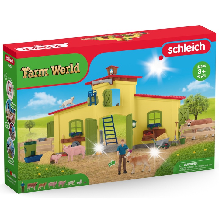 Schleich Farm World nagy tanya állatokkal és kiegészítőkkel, sárga, 49x16x29 cm