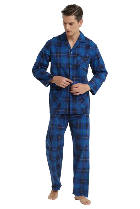 Set PiJama Global Barbati Finet, Model Carou Albastru Pastel, Marimea 3XL-4XL, 56-