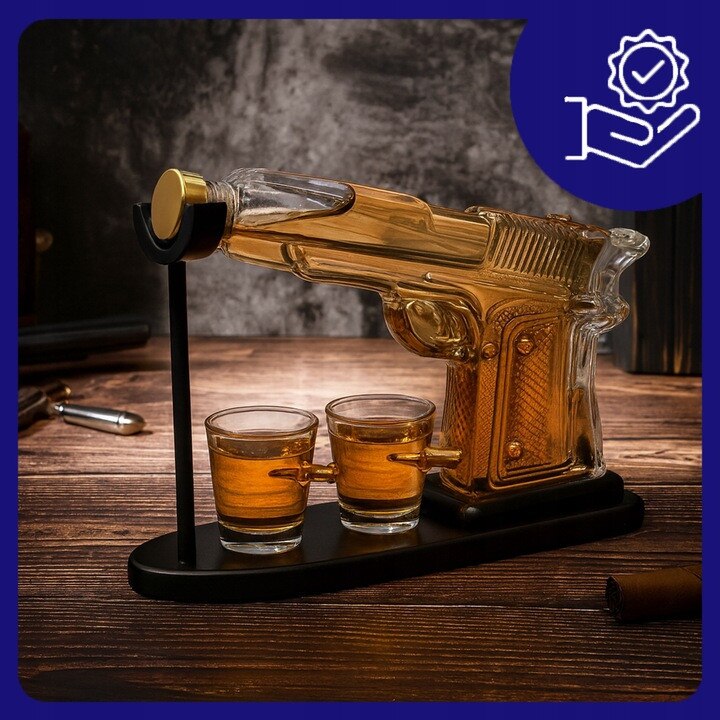 Set decantor bauturi si 2 pahare, Zola, forma pistol si gloante ...