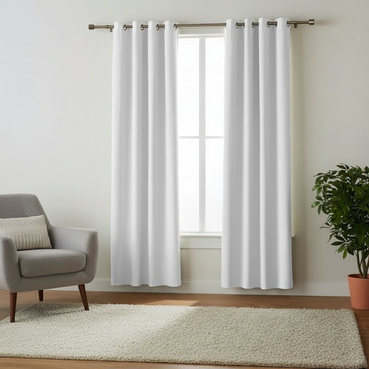 Perdea Semiopaca ATMOSFERA, 140 x 240 cm, cu Inele, Poliester, culoare Alb