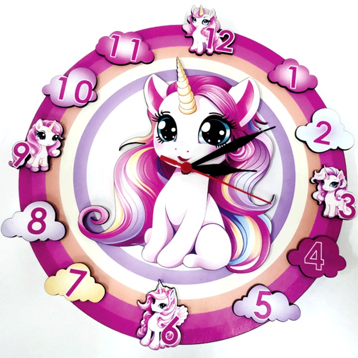 Ceas de perete Unicorn, diametru 30cm, decorativ, multicolor
