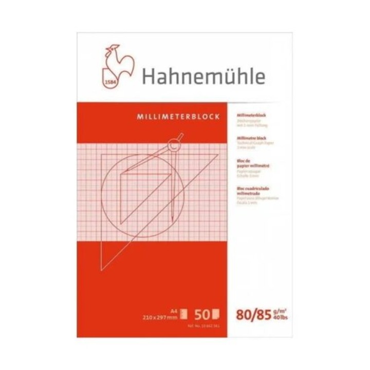 Bloc cu hartie milimetrica, 80-85gr/mp, 50 coli - Hahnemuhle, 10662561 - A4 Bloc hartie milimetrica, 80-85gr