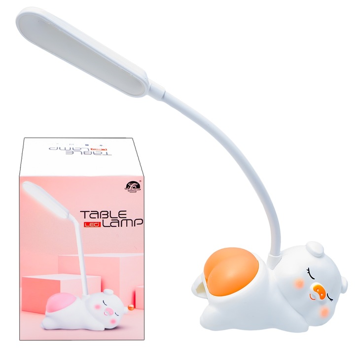 Veioza copii, purcelus, design simpatic, alb, 12x7x22cm