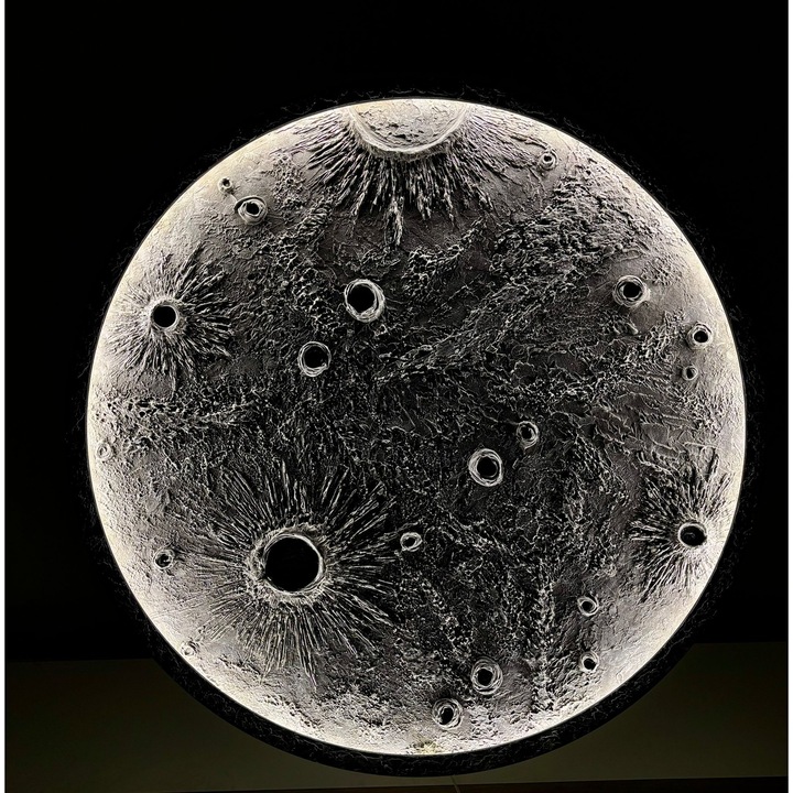Lampa decorativă Luna Plină, handmade, 3D, LED RGBW, diametru 100 cm, montaj pe perete
