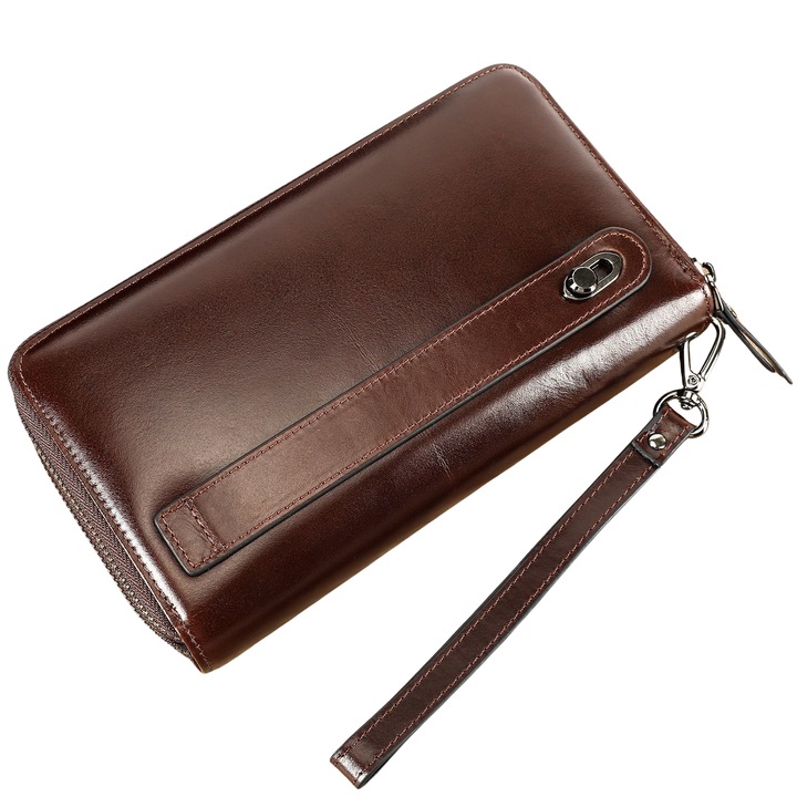 Férfi Bőrtáska, IMODIX®, RFID Védelem Kártyákhoz, Több Rekesz, Mérete 21x12x3.5 cm, F2401 Modell, Barna