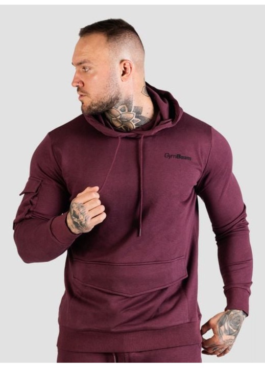 Hanorac bărbați GymBeam TRN Hoodie, glugă, buzunare, eggplant, XXXL