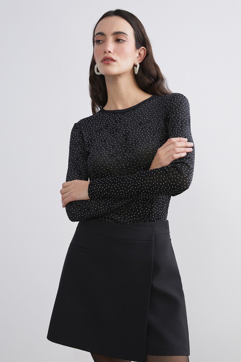 LC WAIKIKI, Bluza cu decolteu la baza gatului si paiete, Negru, S