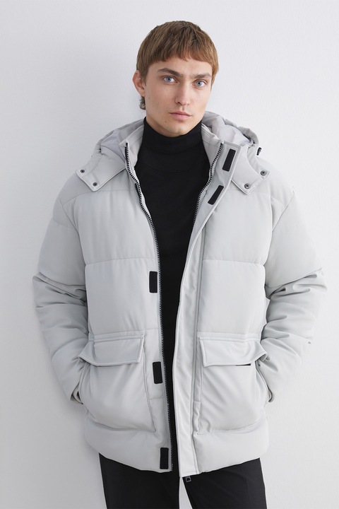 LC WAIKIKI, Geaca matlasata cu gluga ajustabila, Gri deschis