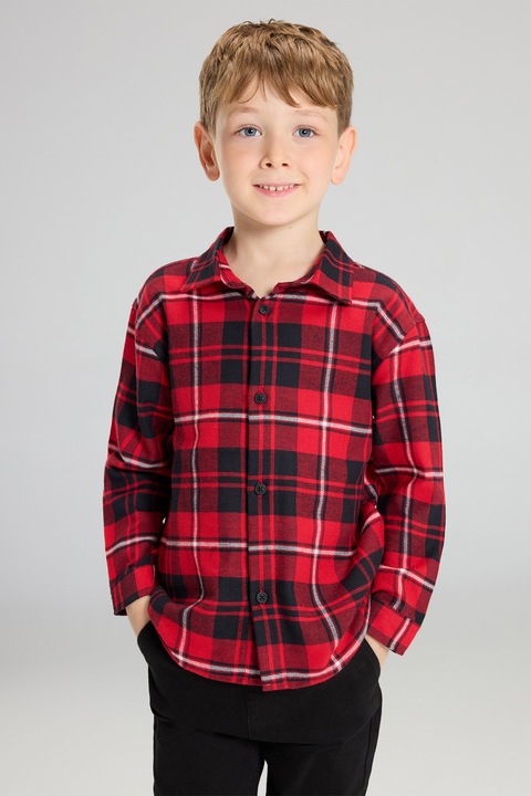 LC WAIKIKI, Camasa in carouri cu guler ascutit, Rosu/Alb/Negru, 74-80 CM