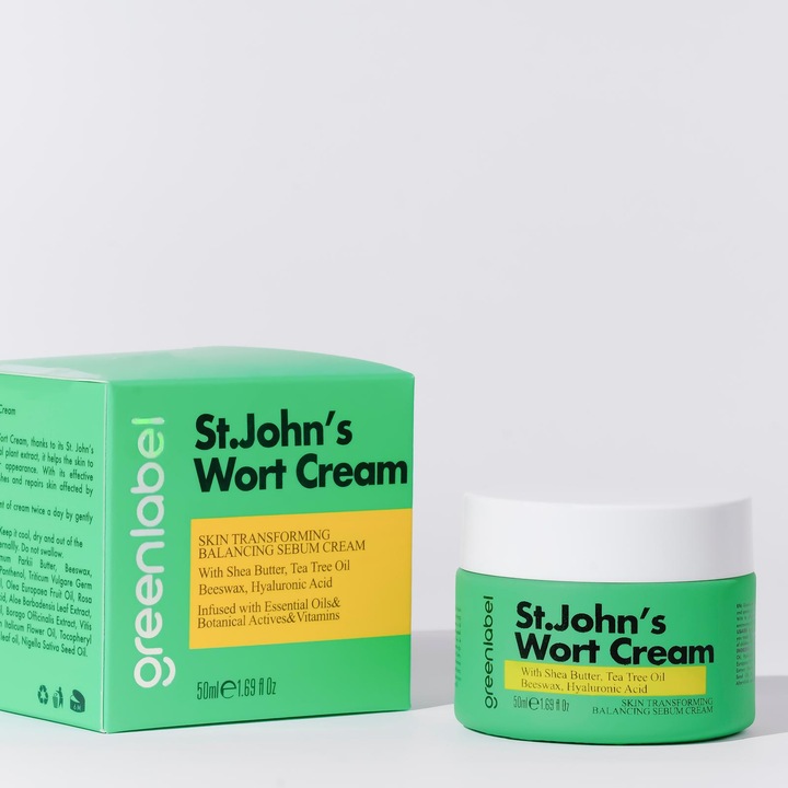 Crema de față Greenlabel 50 ml, control sebum, anti-acnee, cu ulei de sunătoare și acid hialuronic