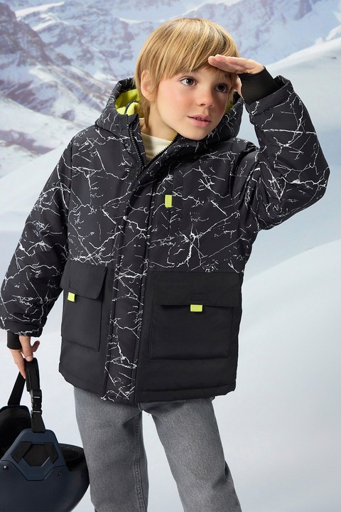 LC WAIKIKI, Jacheta cu model si buzunar pe piept pentru schi, Alb/Negru