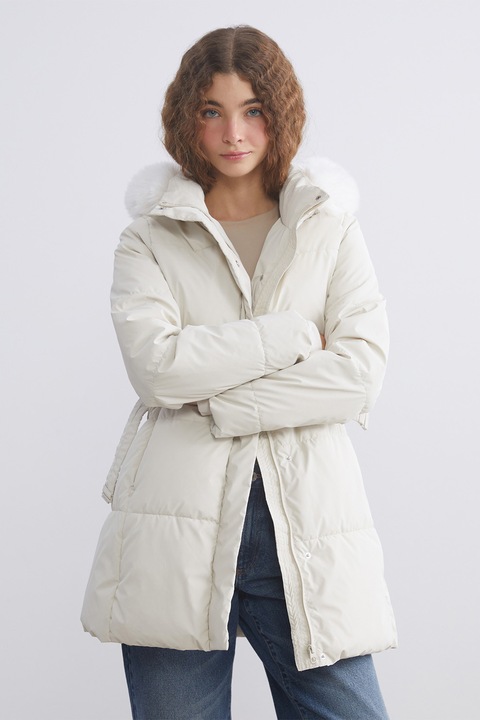LC WAIKIKI, Jacheta cu fermoar si gluga, Alb fildes, XL