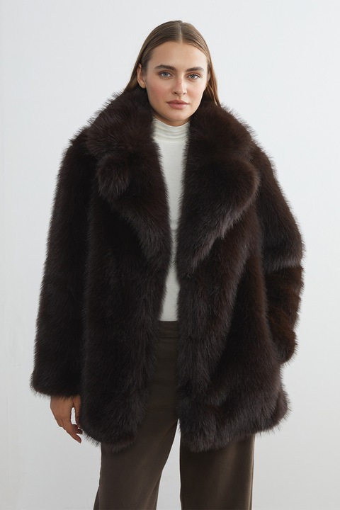 LC WAIKIKI, Palton de blana sintetica fara inchidere, Maro inchis