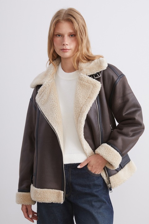 LC WAIKIKI, Haina lejera cu fermoar, Maro inchis/Bej deschis, S