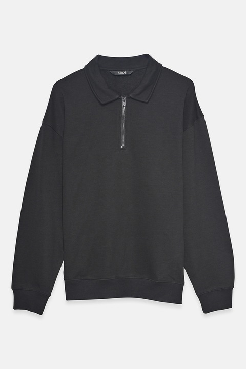 LC WAIKIKI, Bluza de trening polo cu croiala lejera, Gri inchis