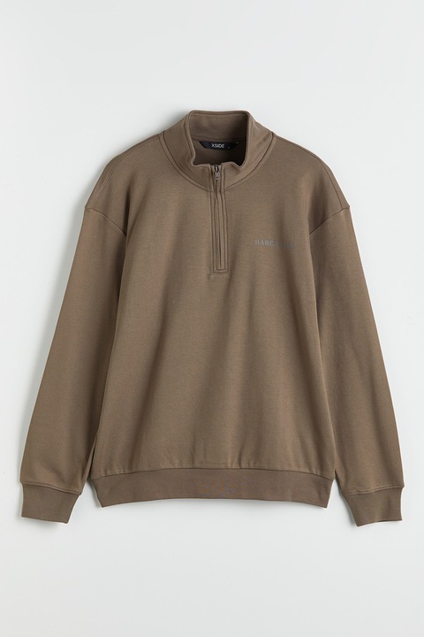 LC WAIKIKI, Bluza de trening din amestec de bumbac cu fenta cu fermoar, Maro deschis/Caramel