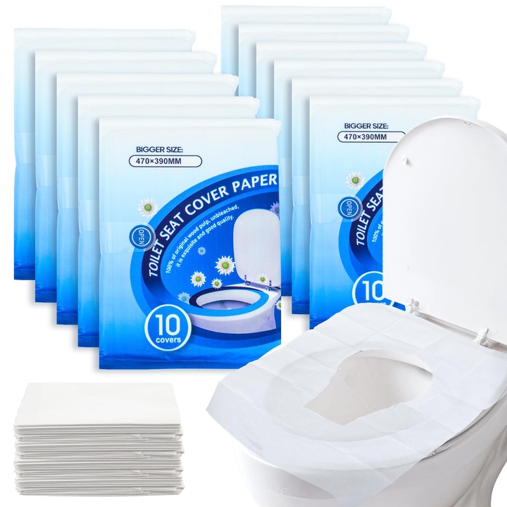 Set 100 huse WC biodegradabile de unica folosinta, 18, 5x15, 3 inci, ecologice, pentru calatorii