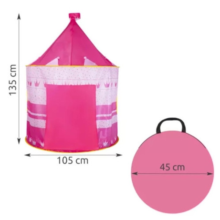 Детска палатка Kruzzel, тип замък, 135x105см, с чанта за носене, розова