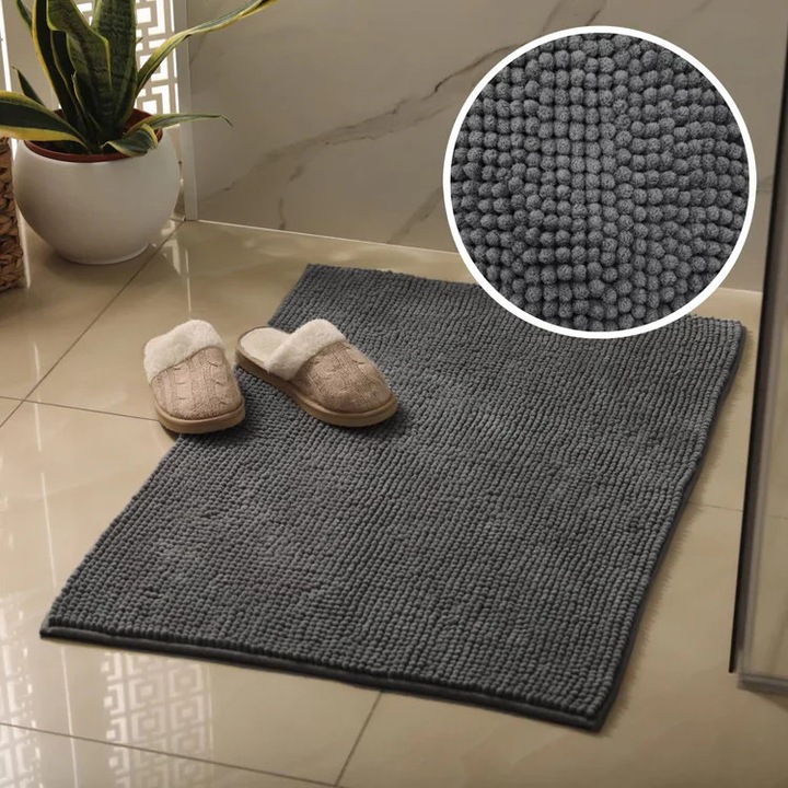 Covoras baie din chenilia fina, strat antiderapant, 45×70 cm, Gri