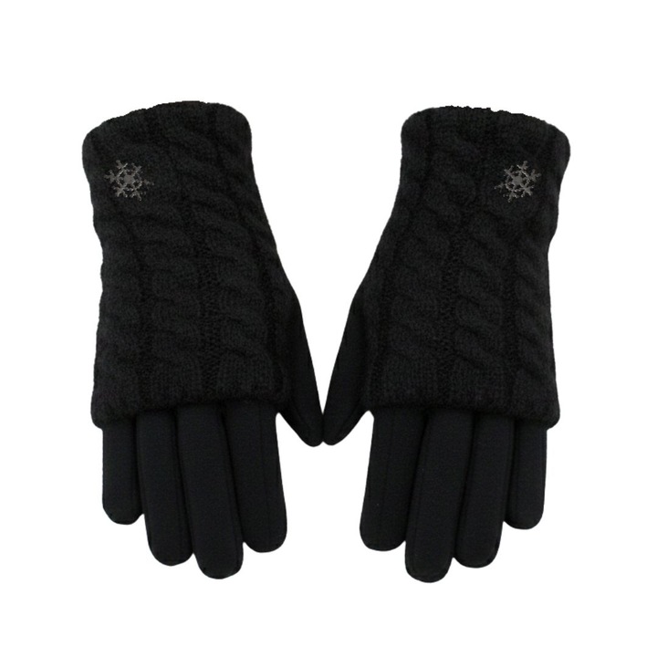 Manusi dama, Antonio, cu functie touch si manseta detasabila, culoare negru, one size