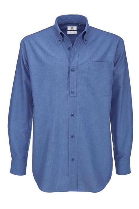Camasa barbati Oxford policoton 135 g/m², maneca lunga, guler button-down, B&C - BCSMO01, Blue Chip