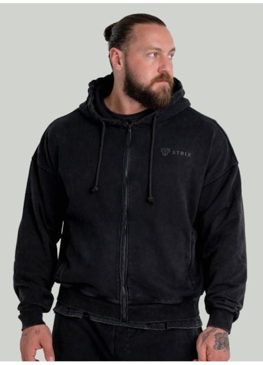Hanorac Zip Washed Black - STRIX, GymBeam, Negru