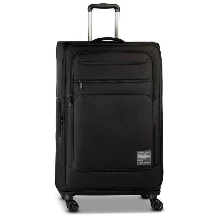 Troler mare Worldpack Bern F10508, 79x47x30 cm, bagaj de cala, poliester, cifru TSA, 4 roti duble, negru