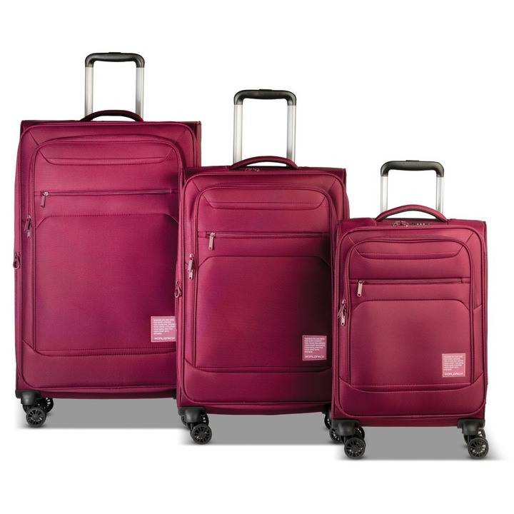 Set trolere Worldpack Bern F10508, 1 bagaj de cabina si 2 de cala, poliester, cifru TSA, 4 roti duble, grena