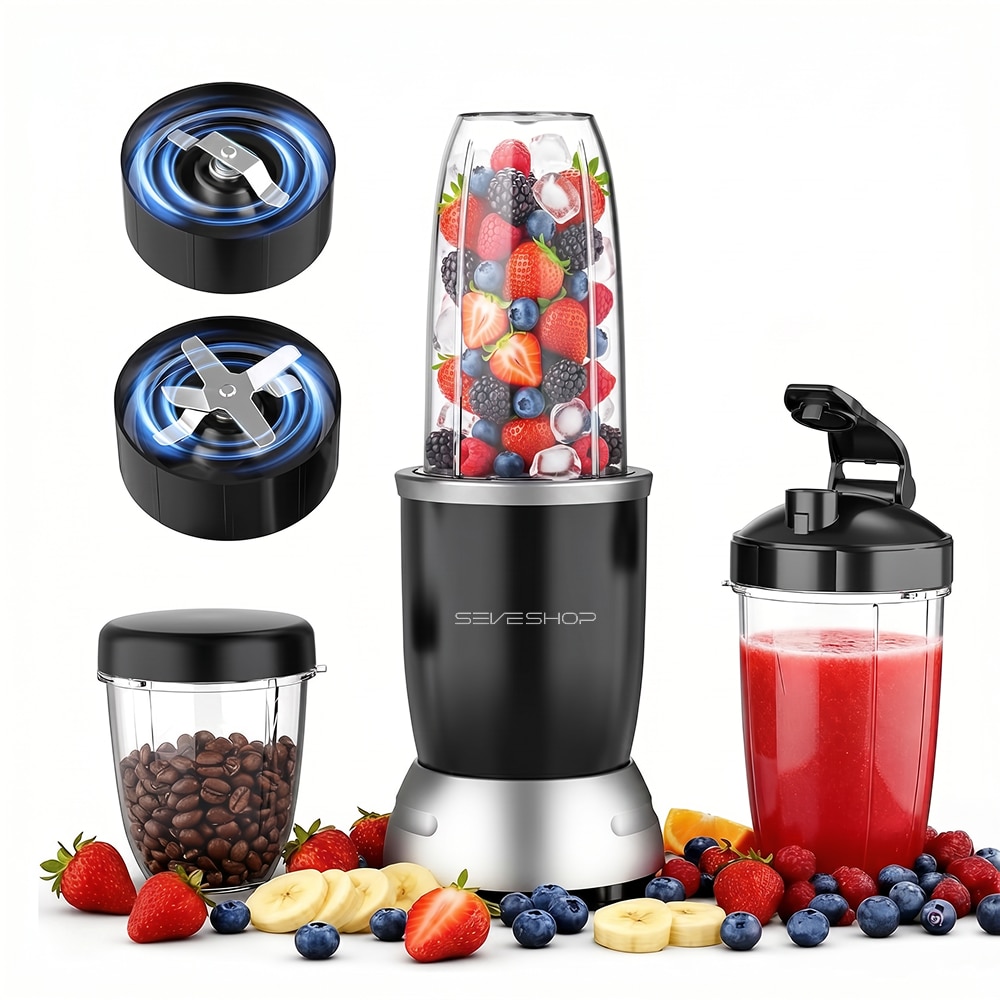 Blender Portabil SeveShop® 1200W 25000 RPM, Cu 3 Recipiente BPA