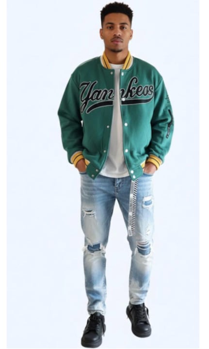 Hanorac barbati, verde, cu inscriptie "Yankees, Verde