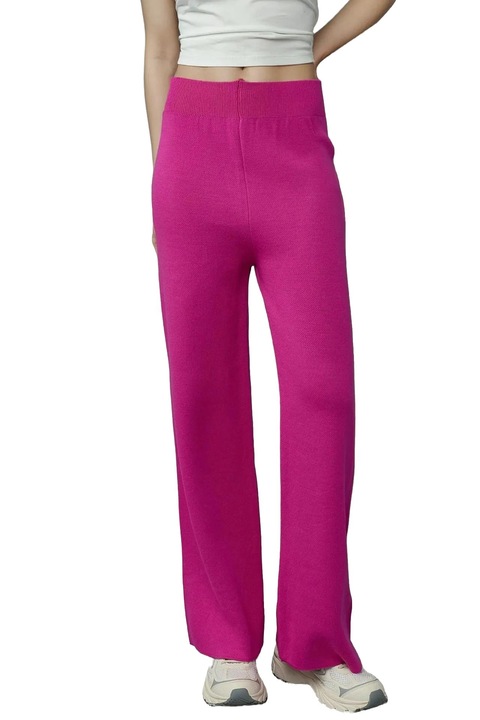 Pantaloni dama, MyFashion, tricotati texturati, roz magenta, material tricot, One Size INTL