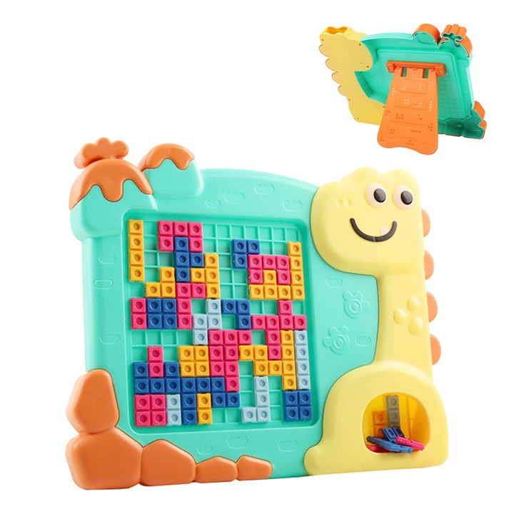 Tetris dinoszaurusz puzzle játék, oktató sárga építőkockák gyerekeknek, praktikus ajándék és agytréning
