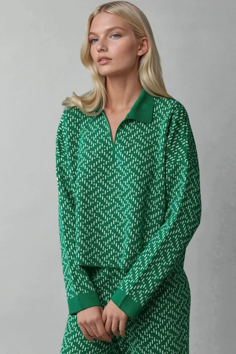 Pulover dama, MyFashion, polo tricotat, model, verde, acril, One Size INTL