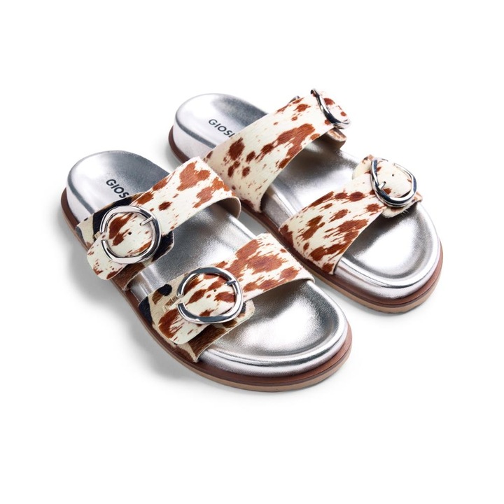 Gioseppo, Papuci din piele cu par scurt Carney, Argintiu