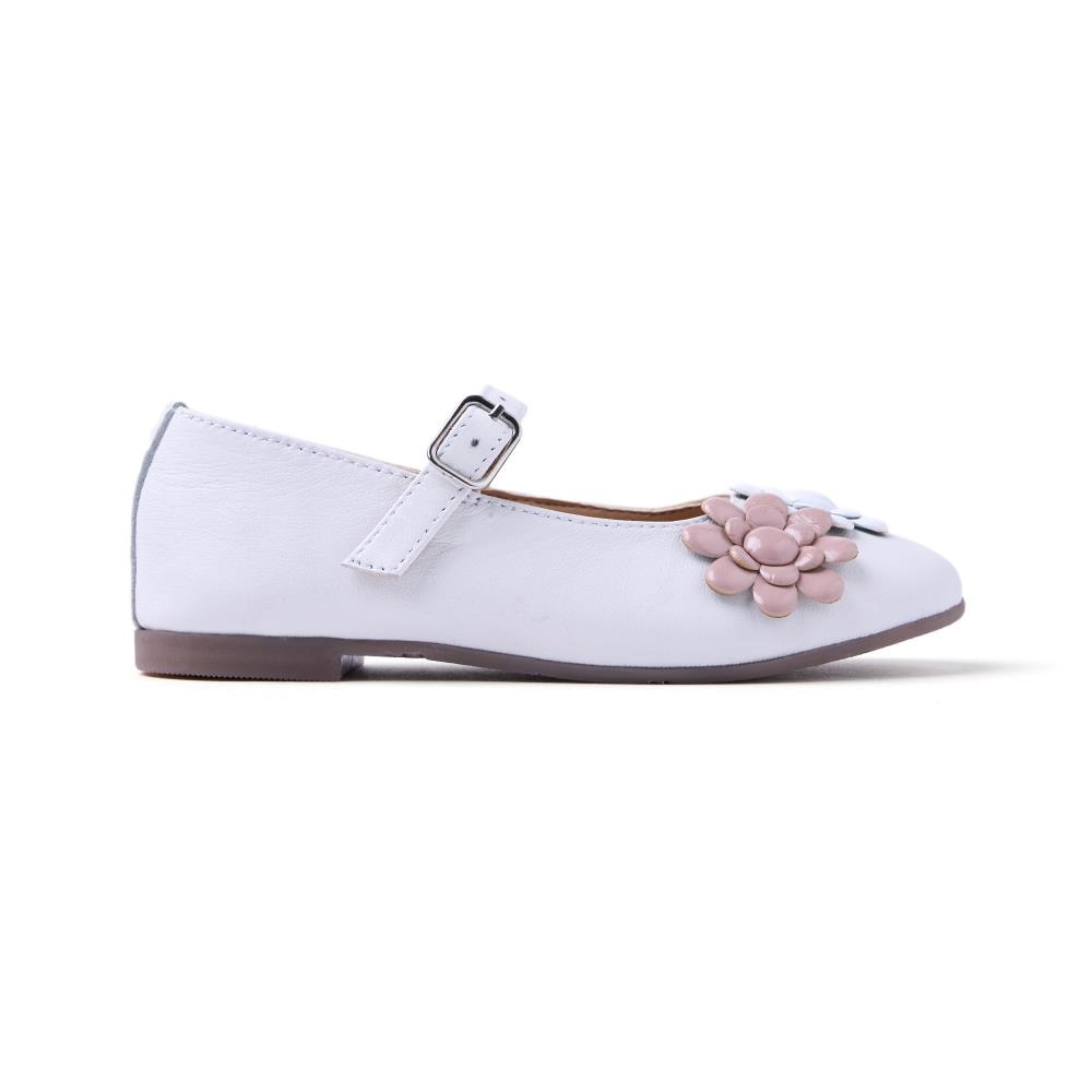 Gioseppo, Balerini din piele cu detaliu cu model floral Oldeani, Alb, 28 EU