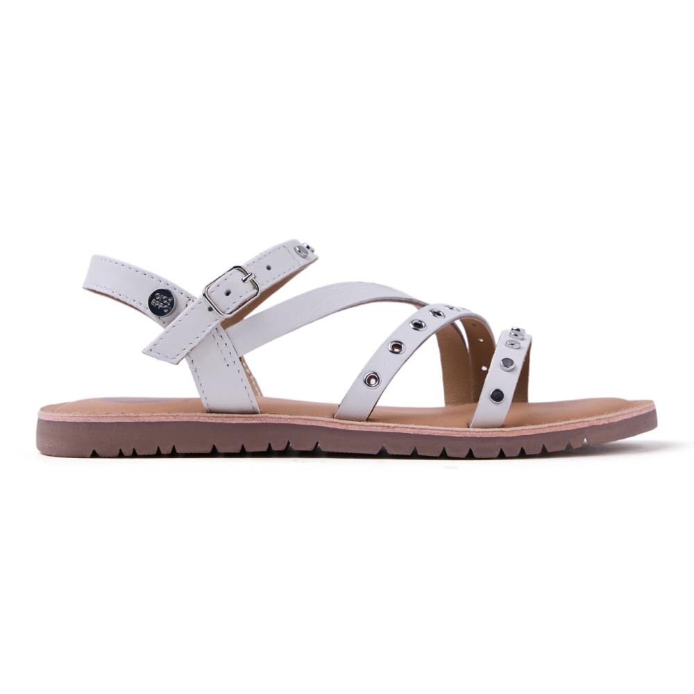 Gioseppo, Sandale din piele cu decupaje metalizate si nituri Awasi, Alb, 35 EU