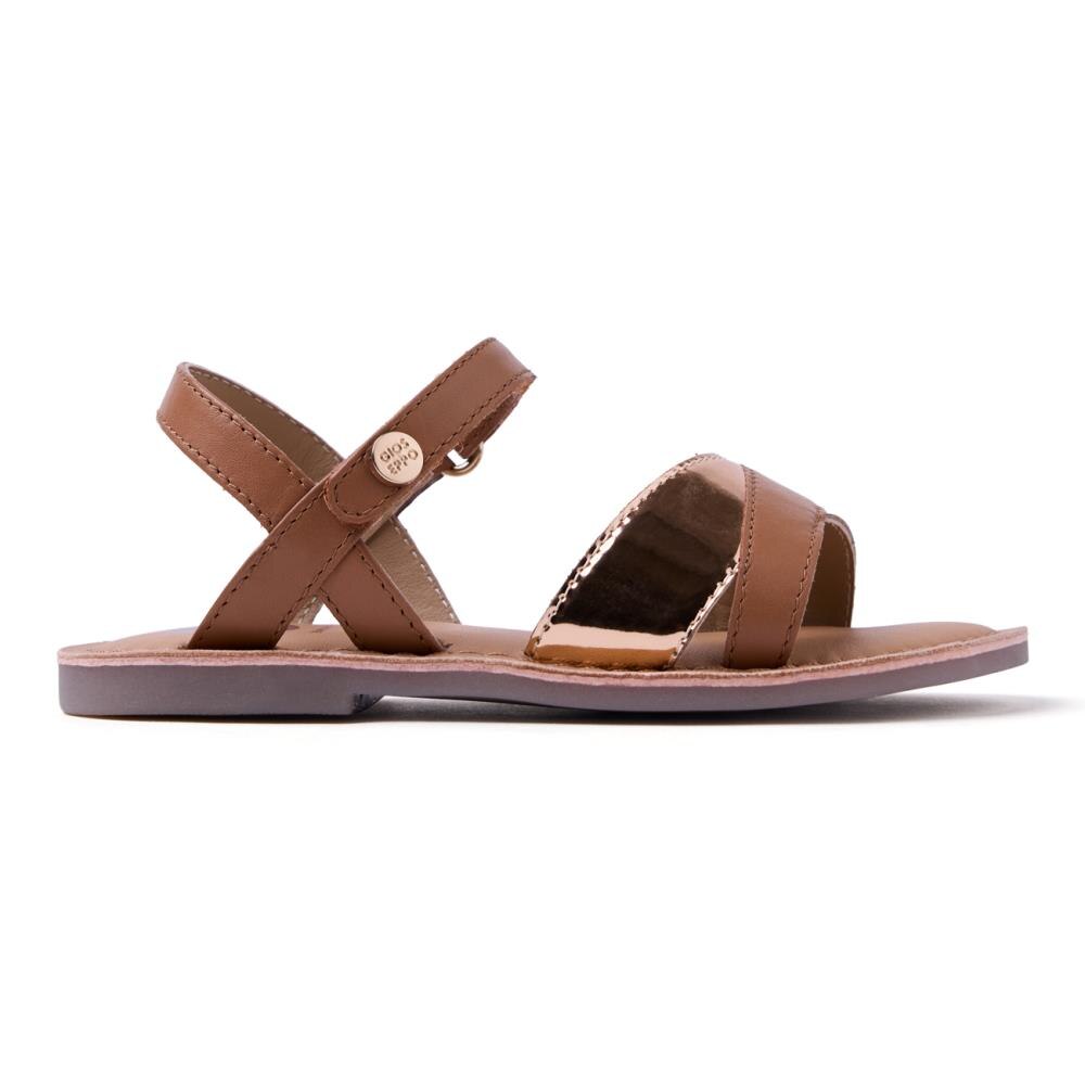 Gioseppo, Sandale din piele cu bareta cu aspect metalizat, Maro, 26 EU