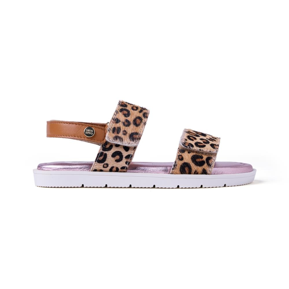Gioseppo, Sandale din piele cu model animal print, Maro camel, Negru, 26 EU